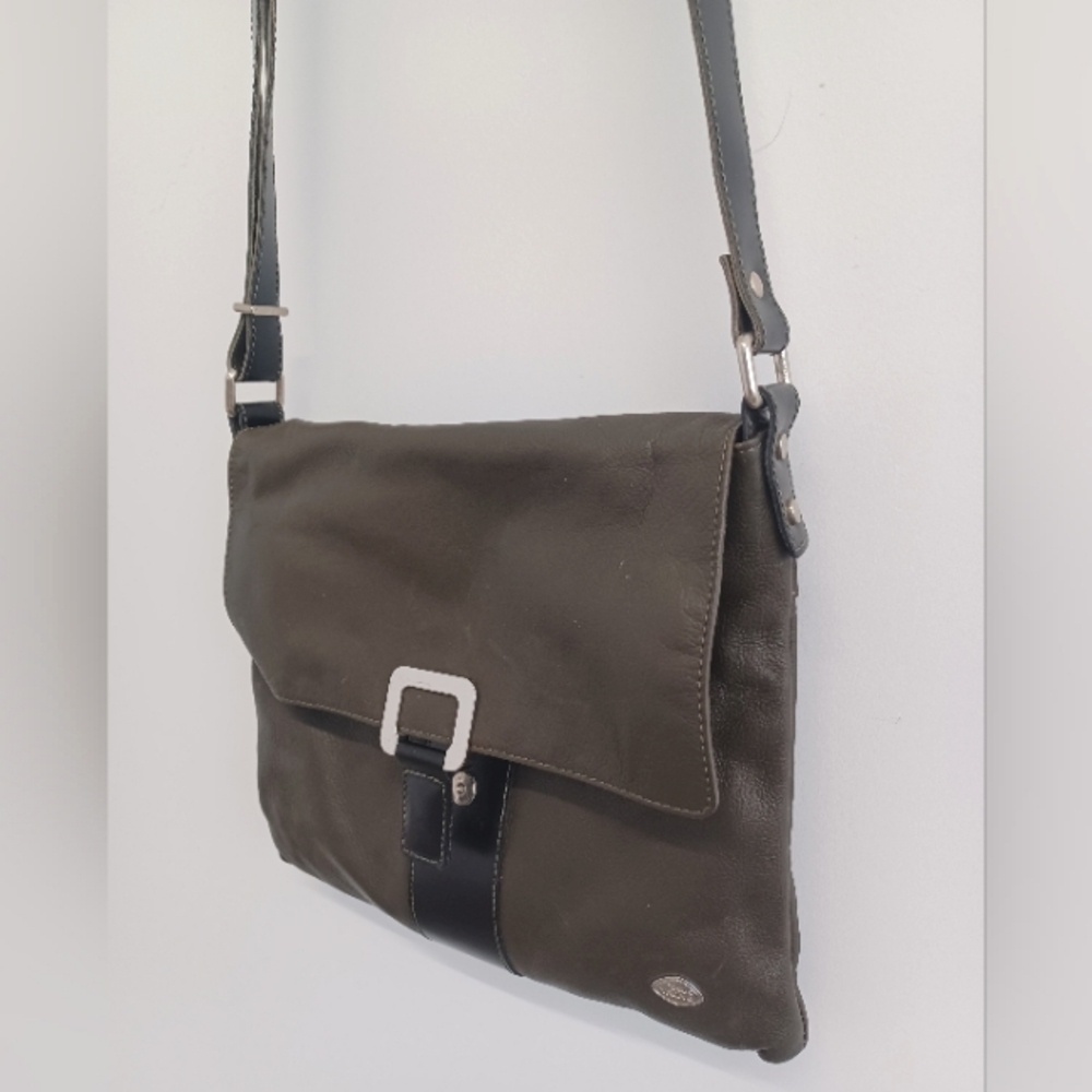 Olive Green Leather Messenger Bag